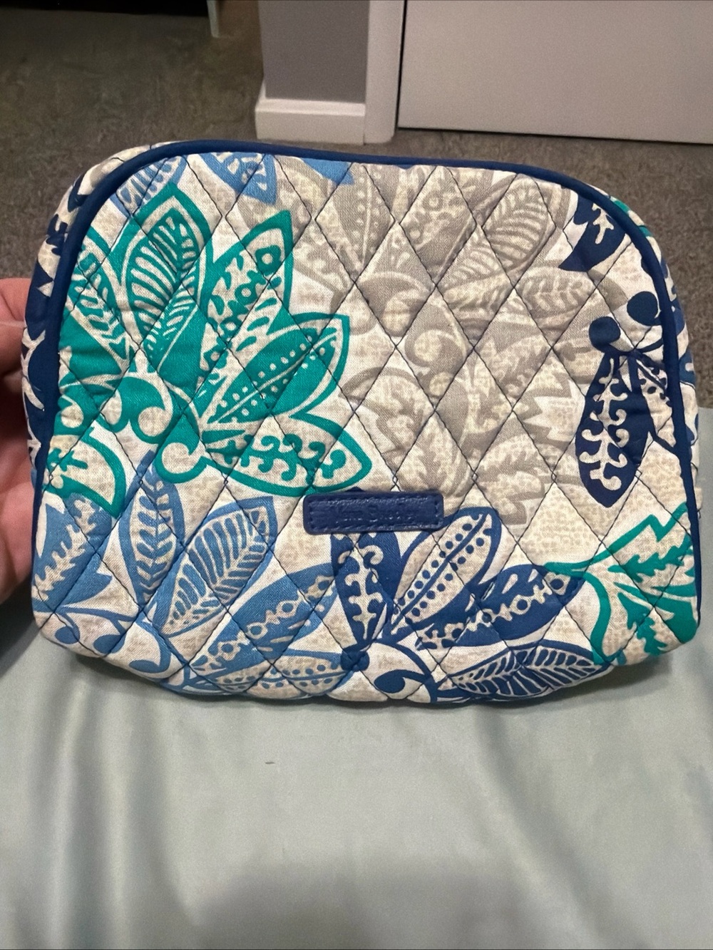 Vera Bradley Quilted Floral Cosmetic Bag in Teal & Navy
